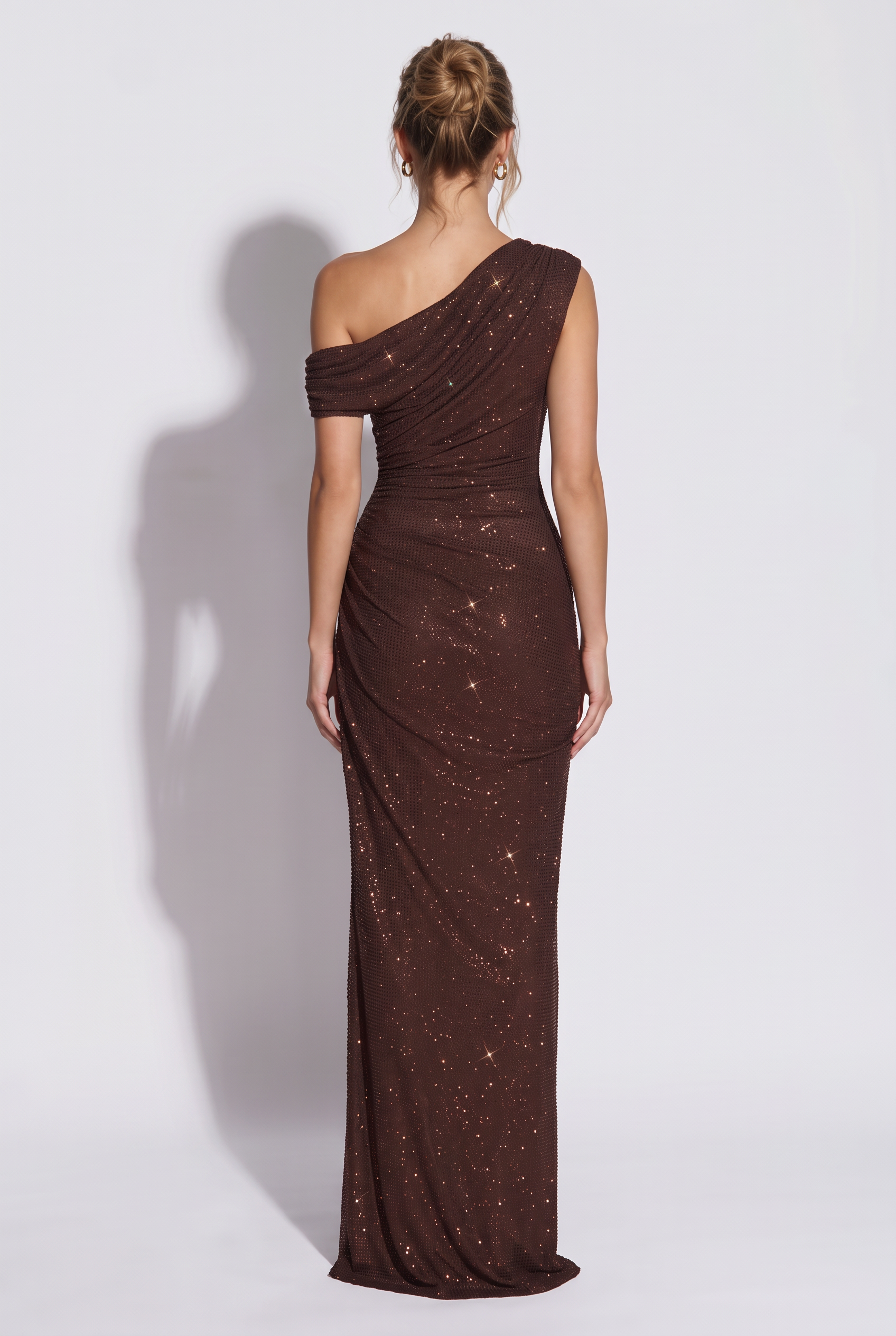 Vanessa Rhinestones Plum Brown Maxi Dress
